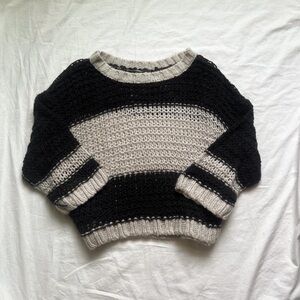 Free People Black and Cream Striped Sweater